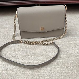 Tory Burch Gray Crossbody Bag with Gold Chain